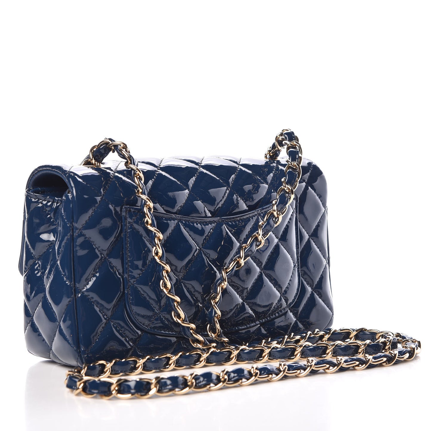 Patent Calfskin Quilted Mini Rectangular Flap Navy Blue