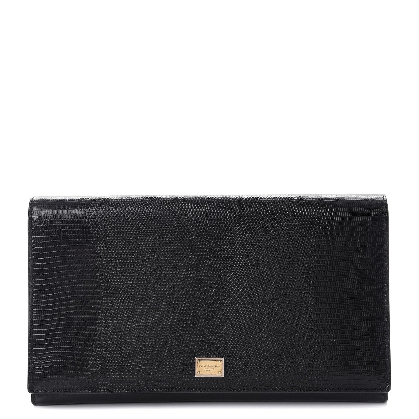 Lizard Calfskin Embossed Flap Clutch Black