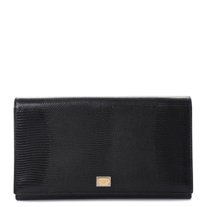 Dolce & Gabbana Lizard Calfskin Embossed Flap Clutch Black 1 of 10
