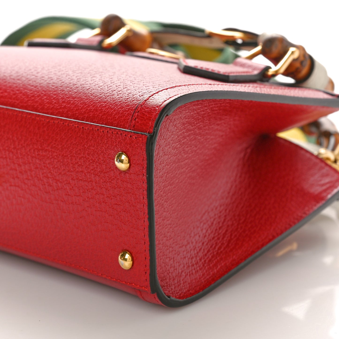 Textured Dollar Calfskin Web Mini Diana Tote Bag Red