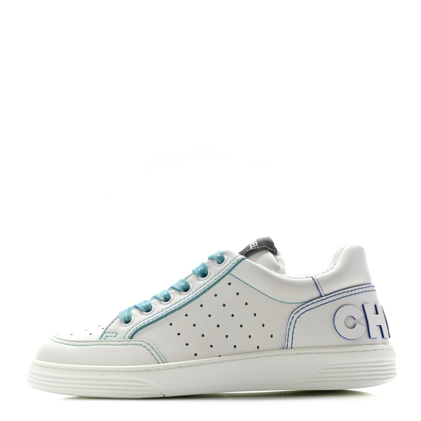 Calfskin Womens Logo Sneakers 36.5 White Blue