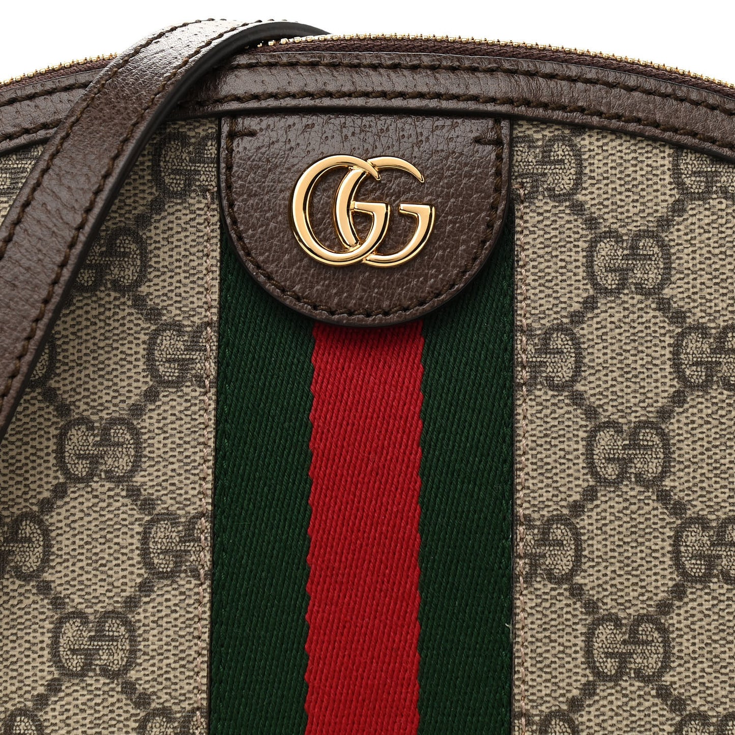 GG Supreme Monogram Textured Dollar Calfskin Web Small Ophidia Dome Shoulder Bag Beige Ebony New Acero