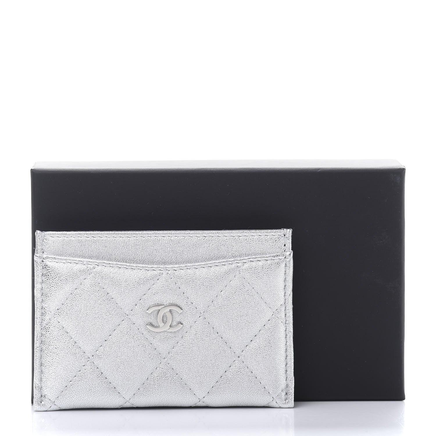 Chanel Metallic Lambskin Quilted Card Holder Silver 11 of 11