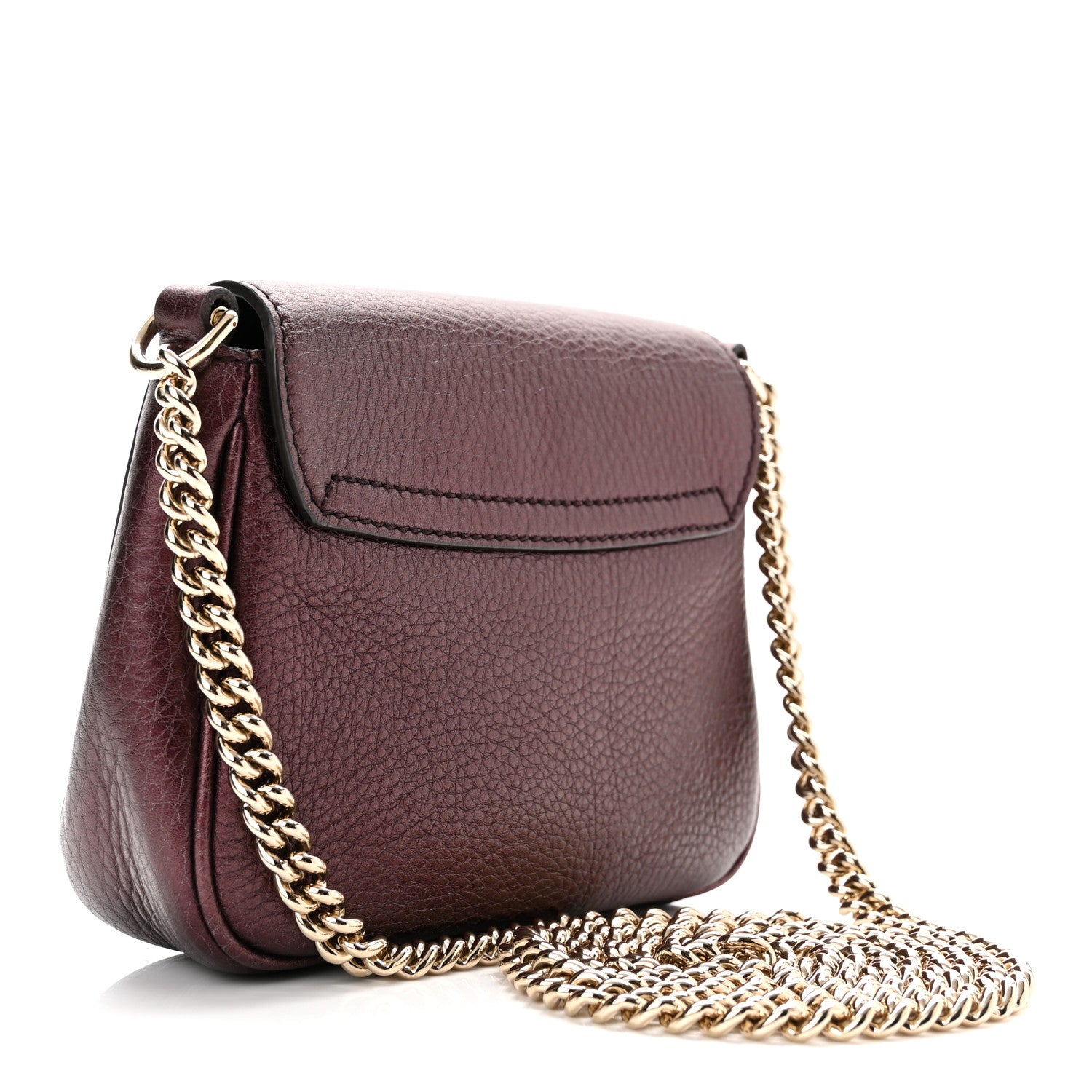 Gucci Metallic Pebbled Calfskin Small Soho Flap Crossbody Burgundy 3 of 10
