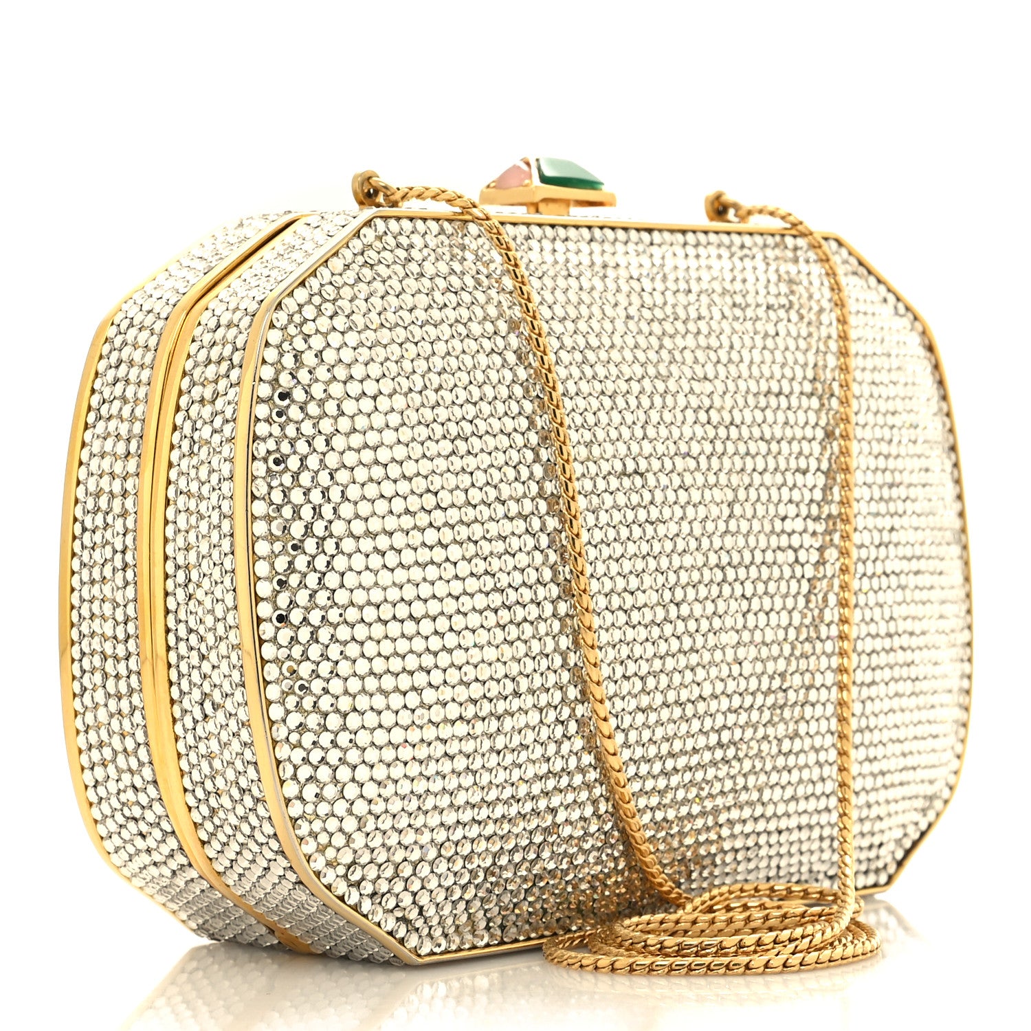 Judith Leiber Swarovski Crystal Minaudiere Clutch Gold Silver 4 of 11