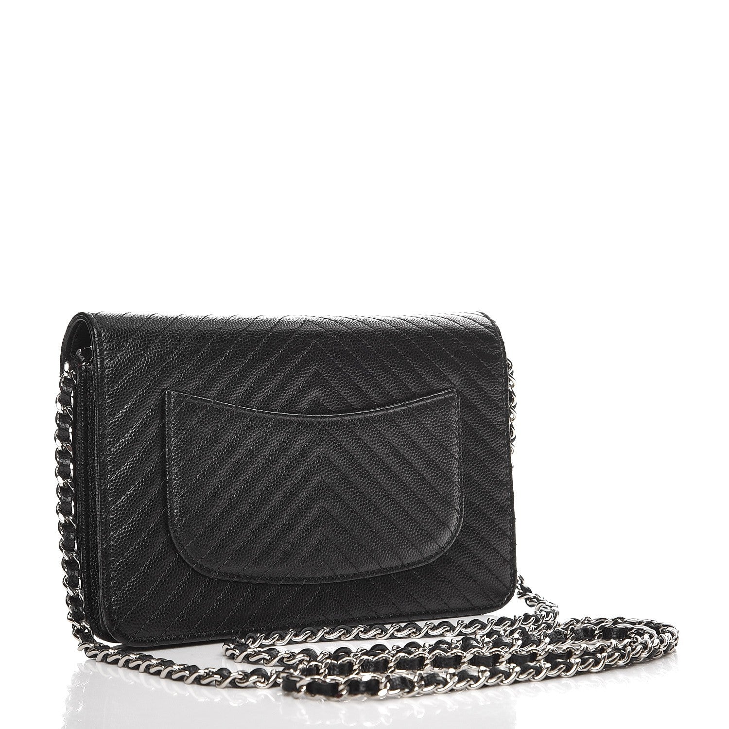 Chanel Caviar Chevron Quilted Wallet On Chain WOC Black 3 of 9