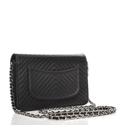 Chanel Caviar Chevron Quilted Wallet On Chain WOC Black 3 of 9