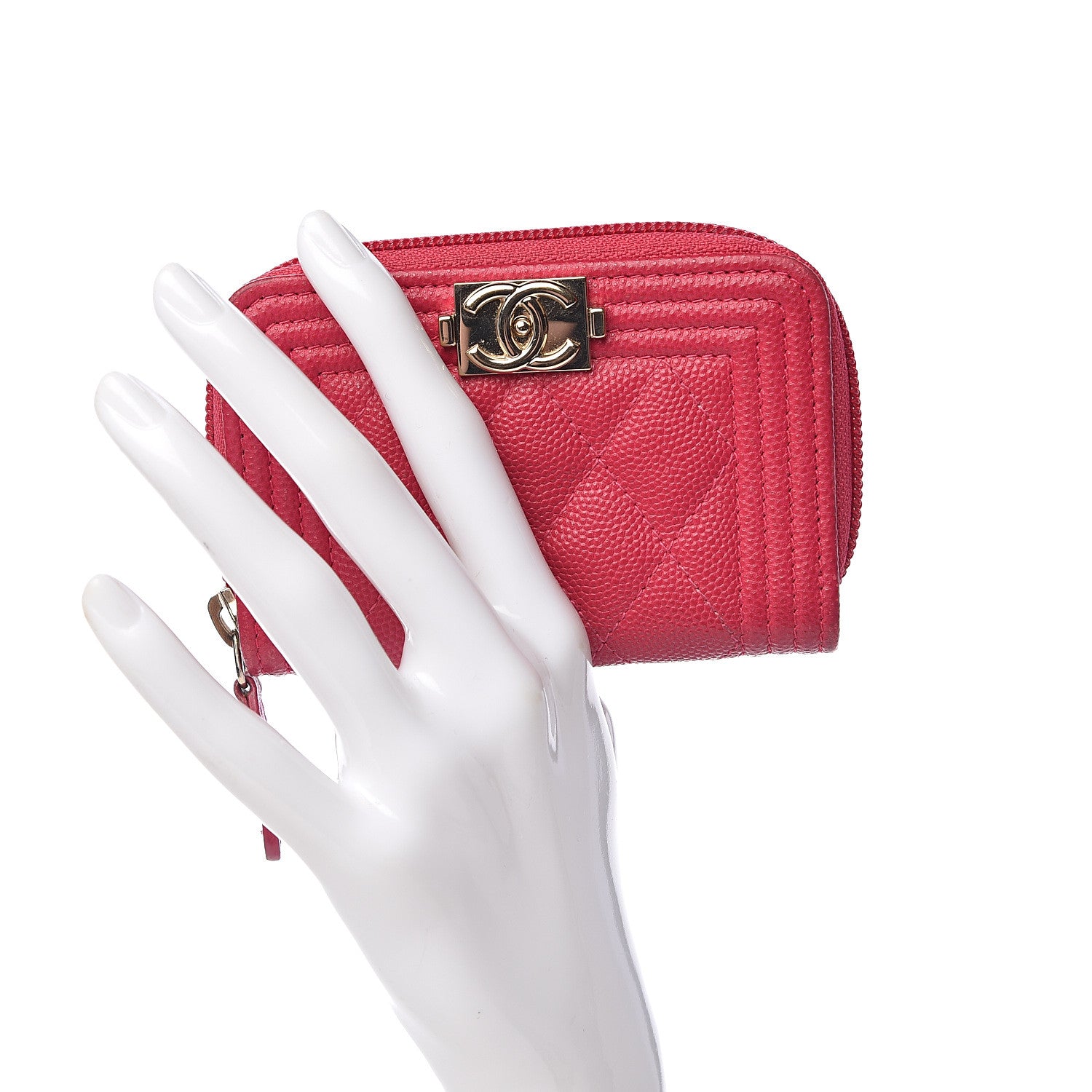 Chanel Caviar Quilted Boy Zip Around Coin Purse Wallet Dark Red 2 of 8