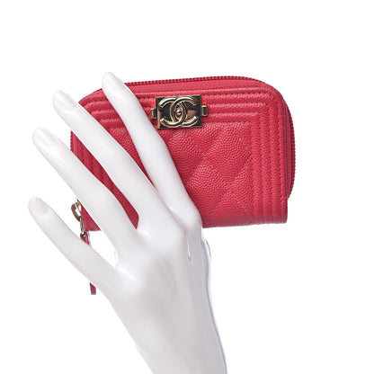 Chanel Caviar Quilted Boy Zip Around Coin Purse Wallet Dark Red 2 of 8