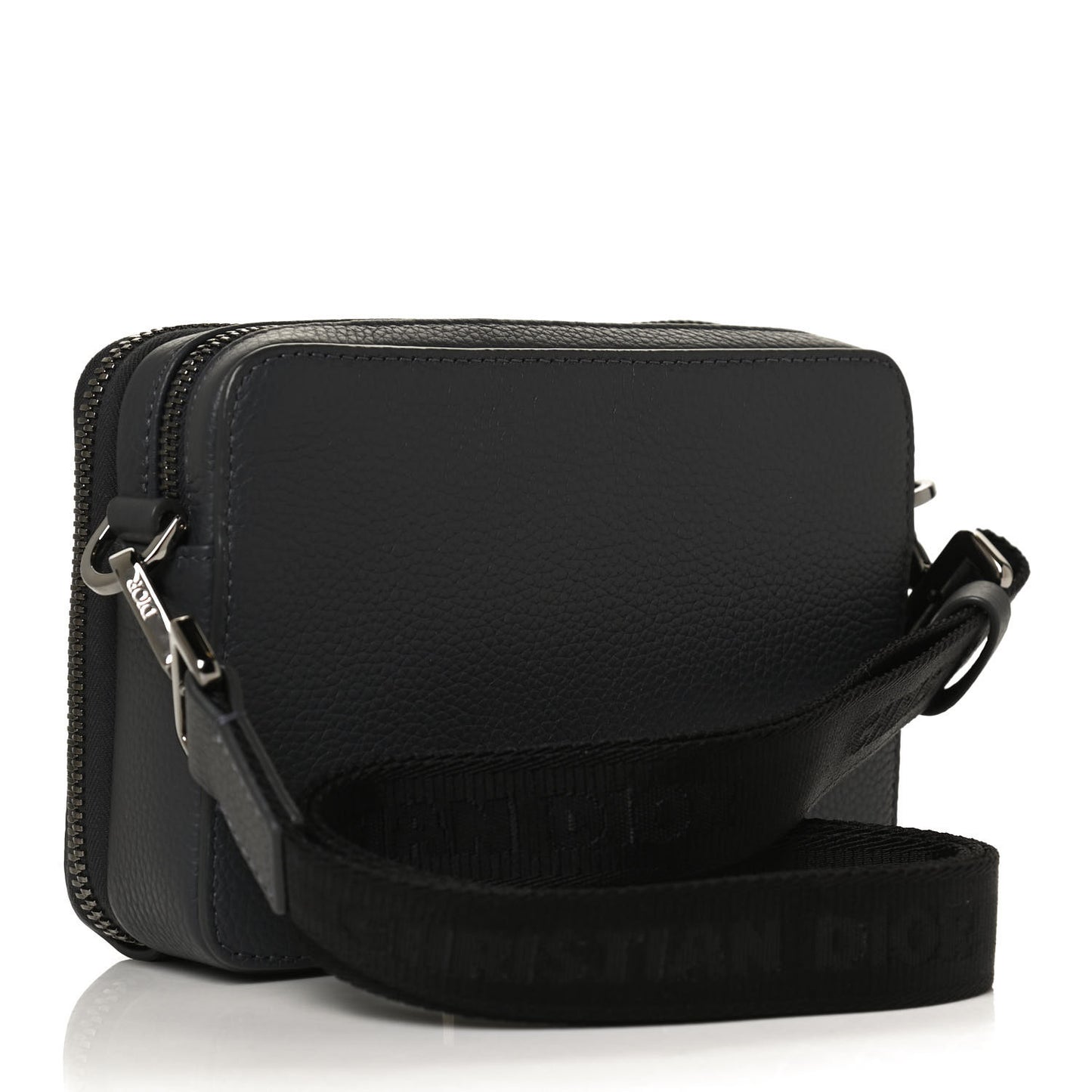 Grained Calfskin Double Zip Crossbody Pouch Black