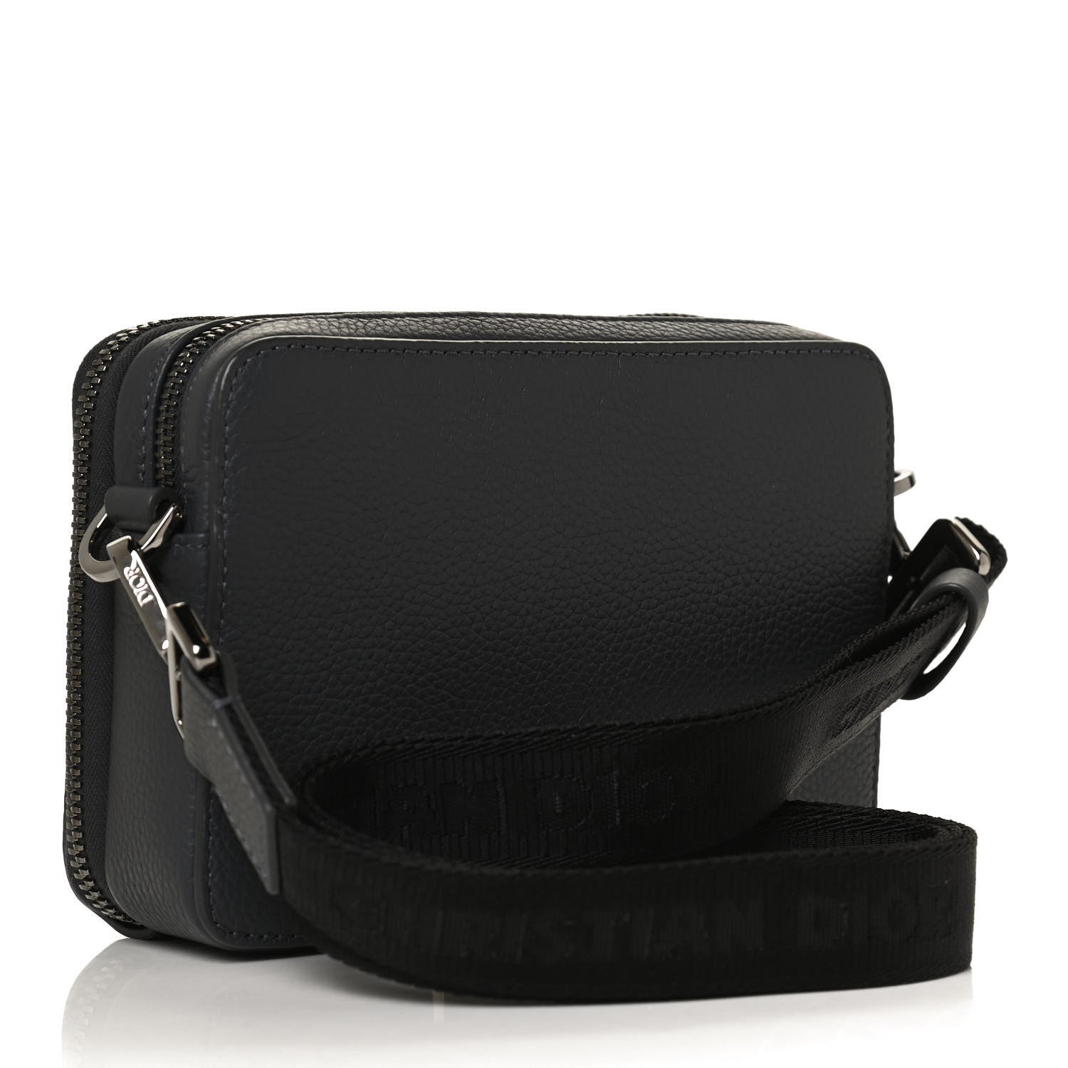 Christian Dior Grained Calfskin Double Zip Crossbody Pouch Black 2 of 9