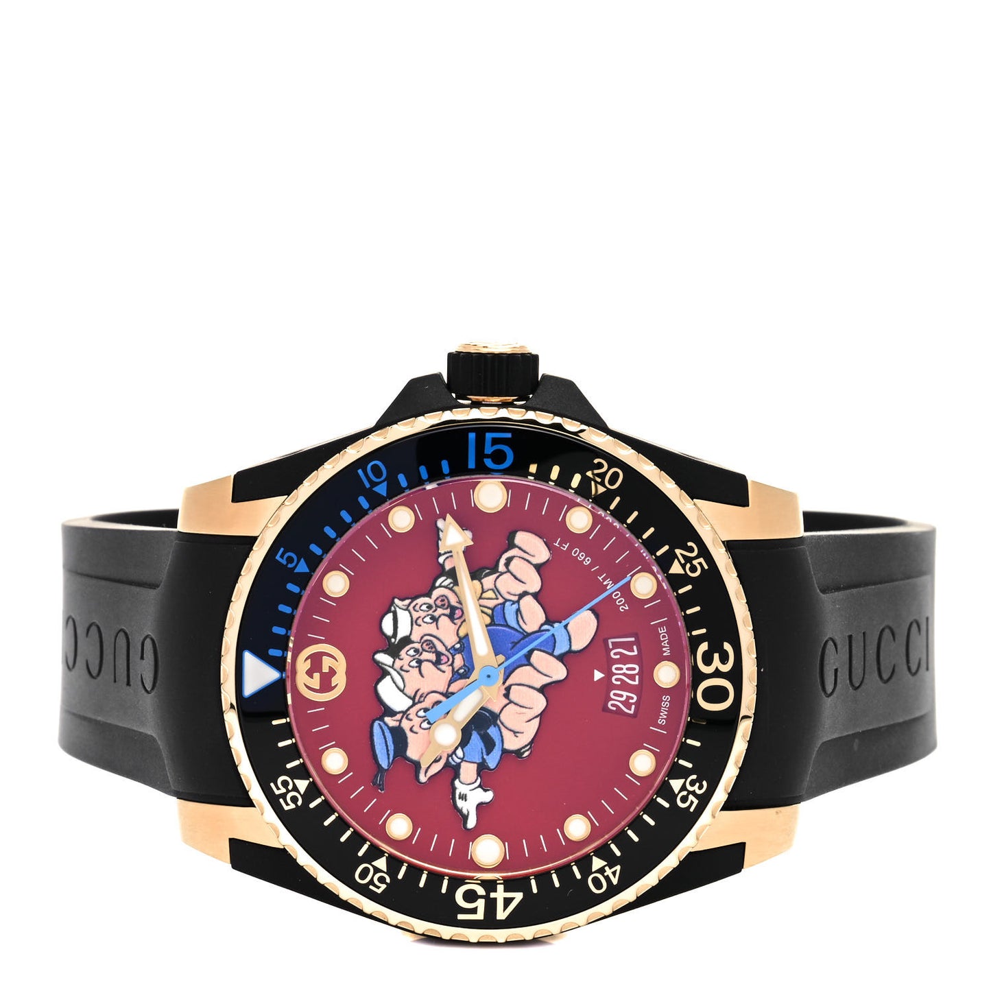 X DISNEY Stainless Steel Rubber 40mm Three Little Pigs Dive Quartz Watch