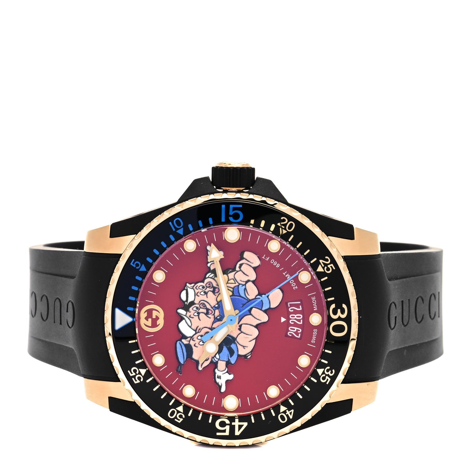 Gucci X DISNEY Stainless Steel Rubber 40mm Three Little Pigs Dive Quartz Watch 2 of 5