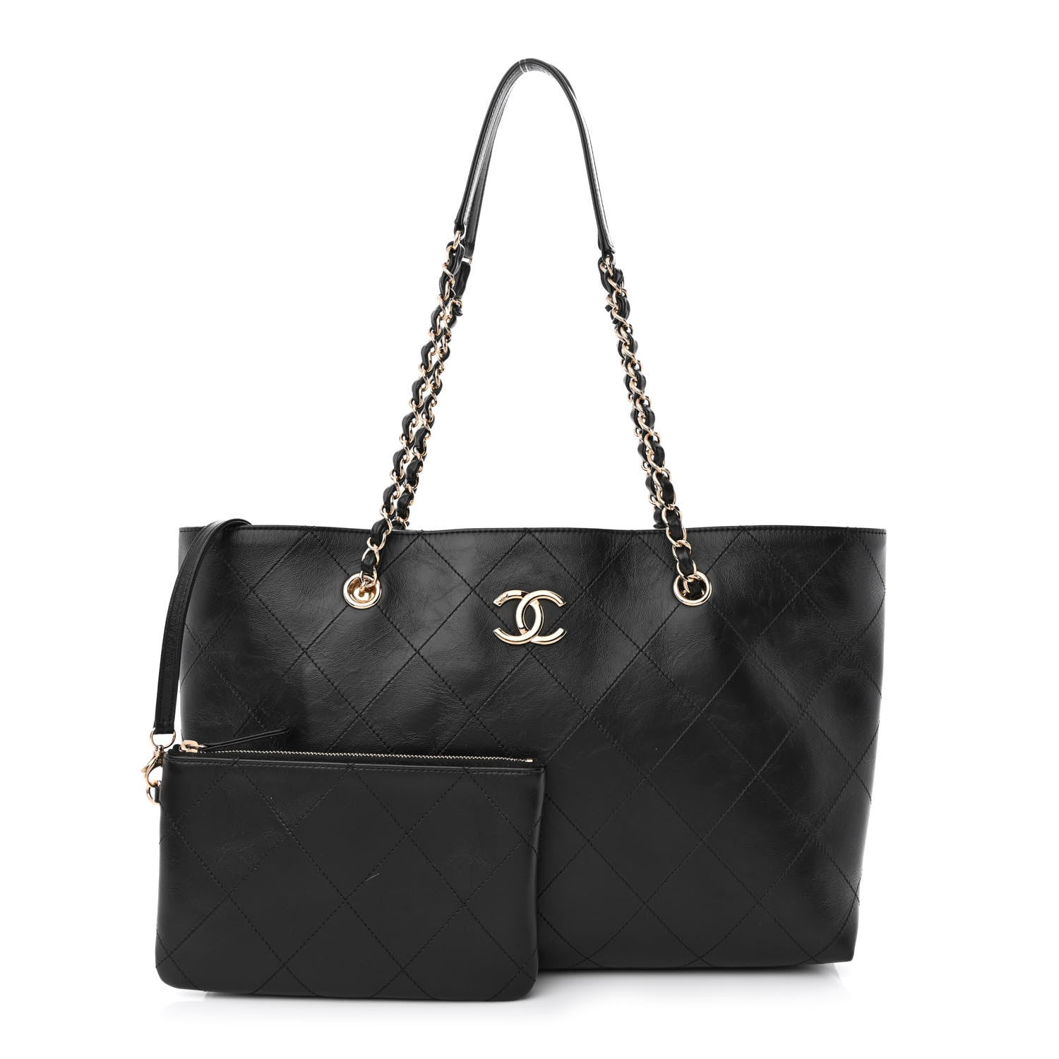 Chanel Glazed Calfskin Stitched Shopping Tote Black 1 of 12