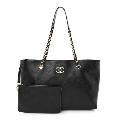 Chanel Glazed Calfskin Stitched Shopping Tote Black 1 of 12