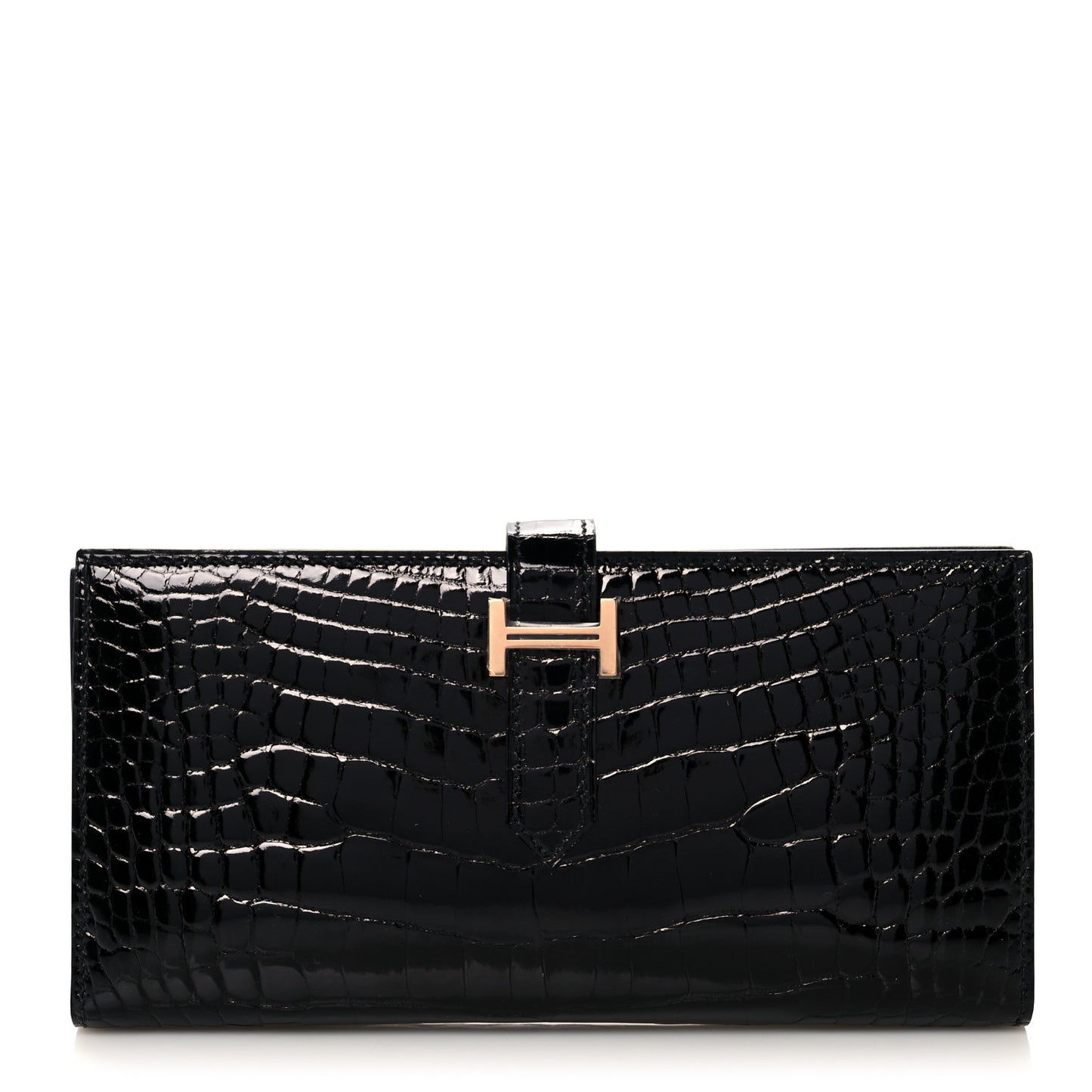 Shiny Niloticus Crocodile Bearn Wallet Black
