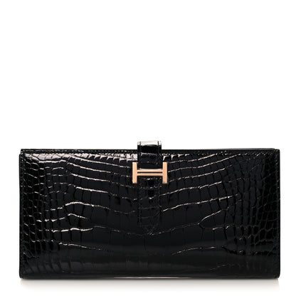 Hermes Shiny Niloticus Crocodile Bearn Wallet Black 1 of 10