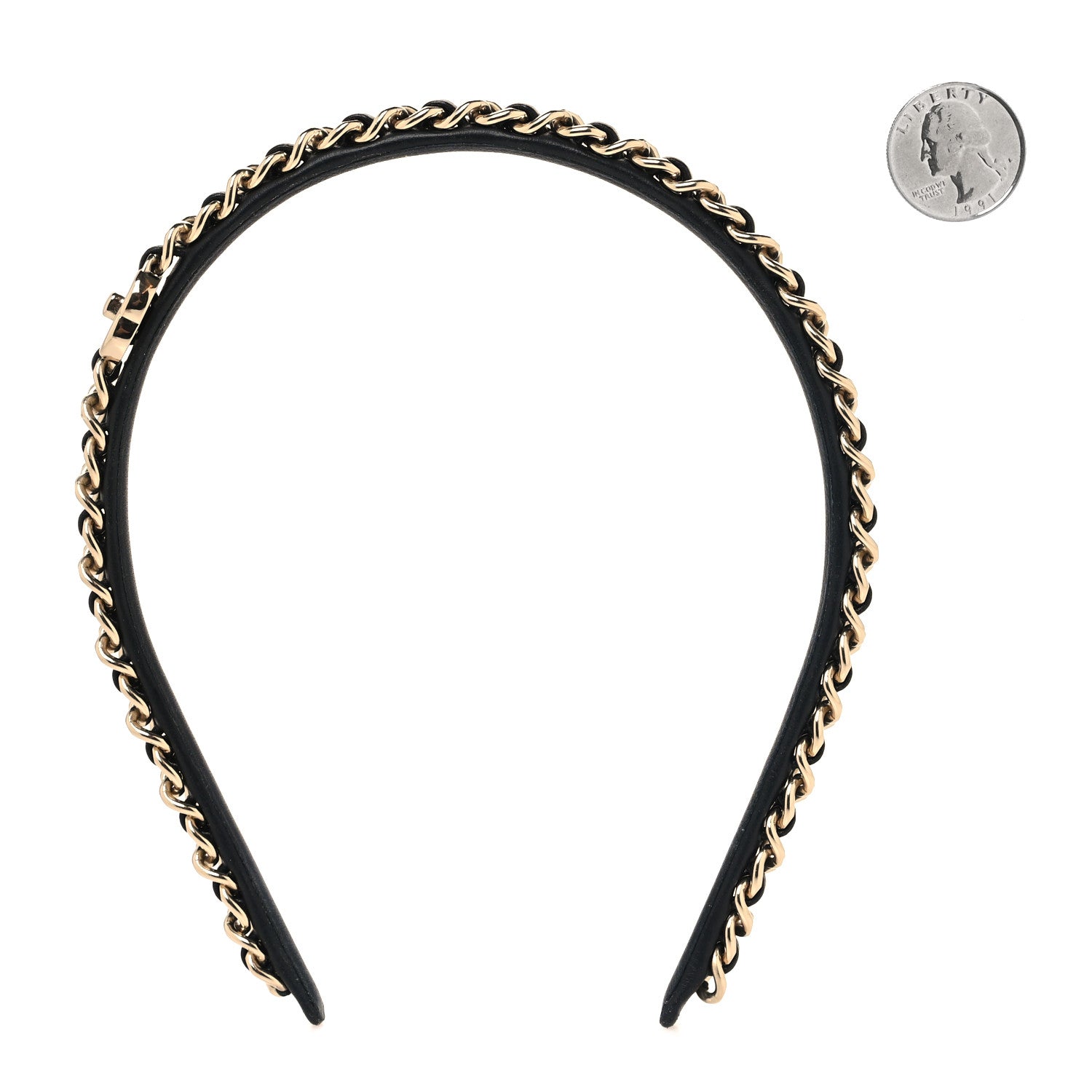 Chanel Metal Lambskin CC Turnlock Chain Headband Gold Black 2 of 4