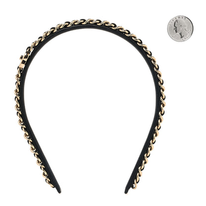 Chanel Metal Lambskin CC Turnlock Chain Headband Gold Black 2 of 4