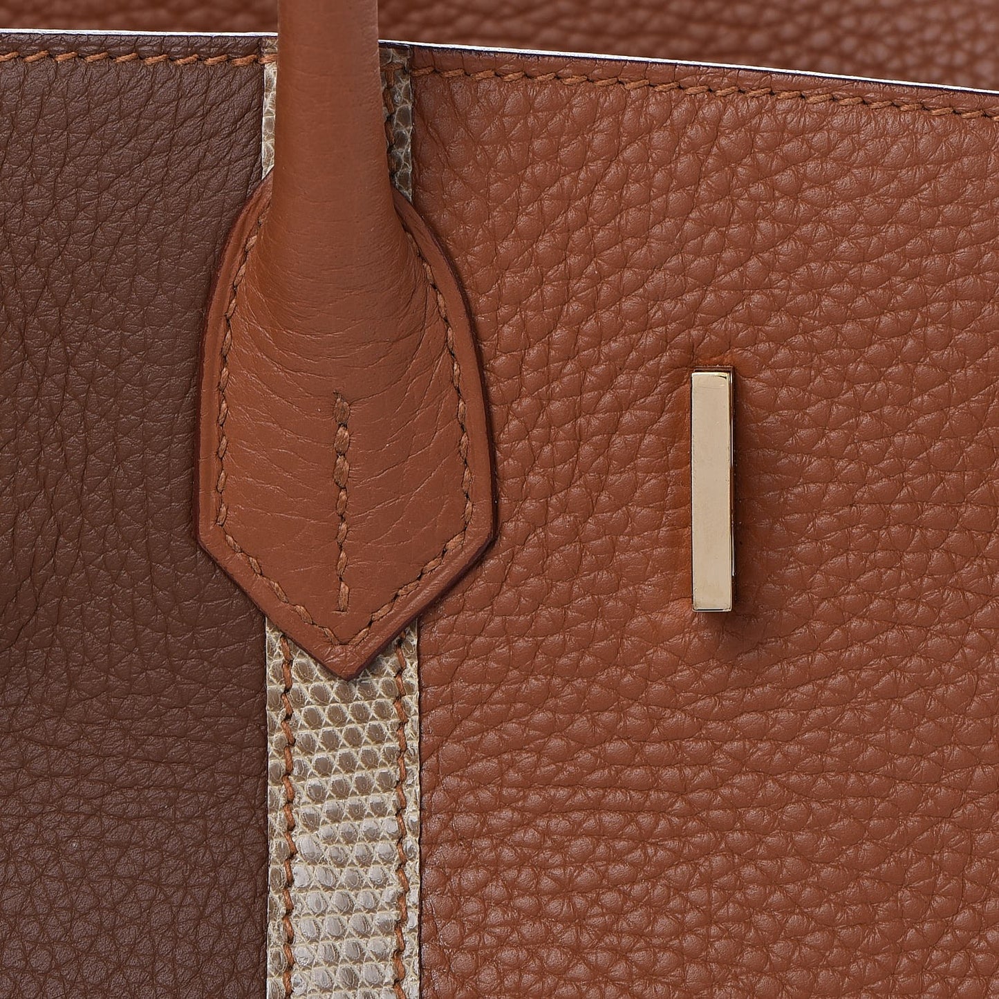 Taurillon Clemence Lizard Club Birkin 30 Gold Marron D'Inde