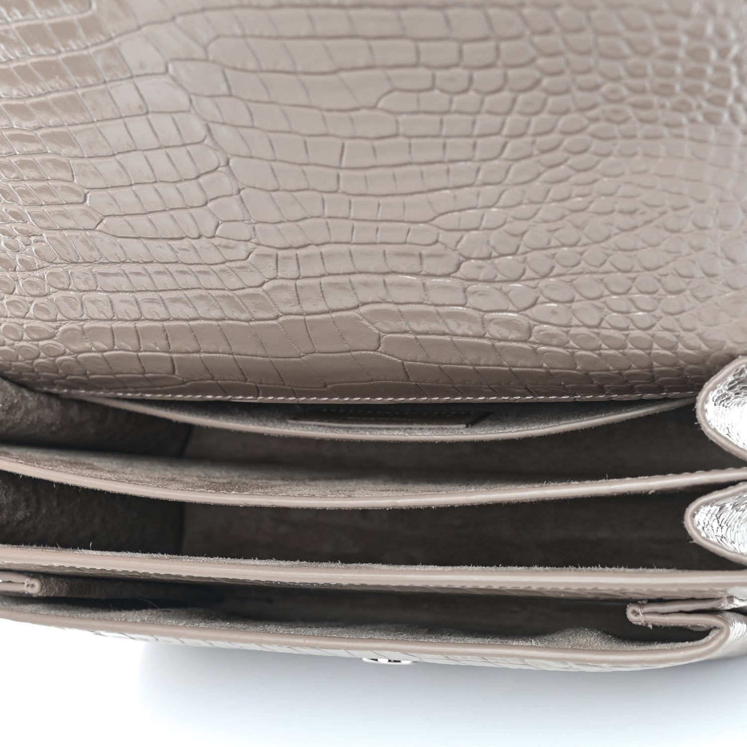 Saint Laurent Calfskin Crocodile Embossed Medium Monogram Sunset Dark Beige 5 of 9