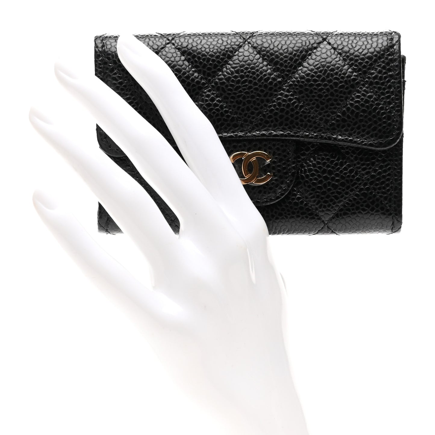 Caviar Quilted Flap Card Holder Wallet Black