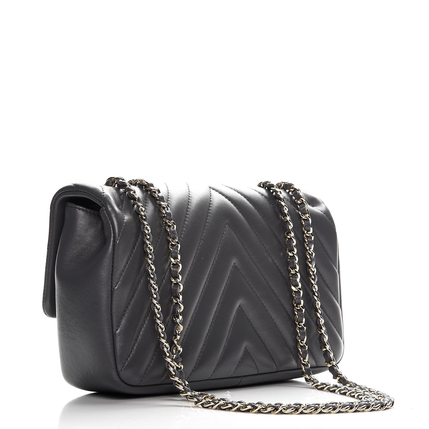 Lambskin Surpique Chevron Quilted Small Single Flap Grey