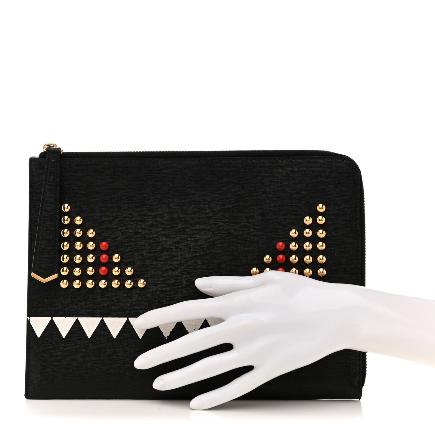 Vitello Elite Monster Eyes Studded Zip Around Pouch Black
