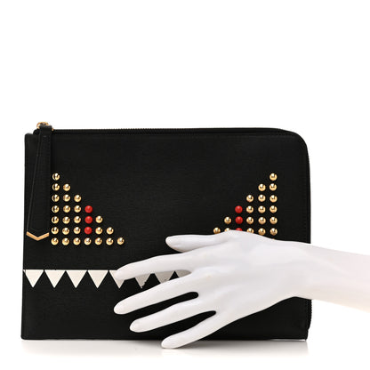 Fendi Vitello Elite Monster Eyes Studded Zip Around Pouch Black 2 of 11