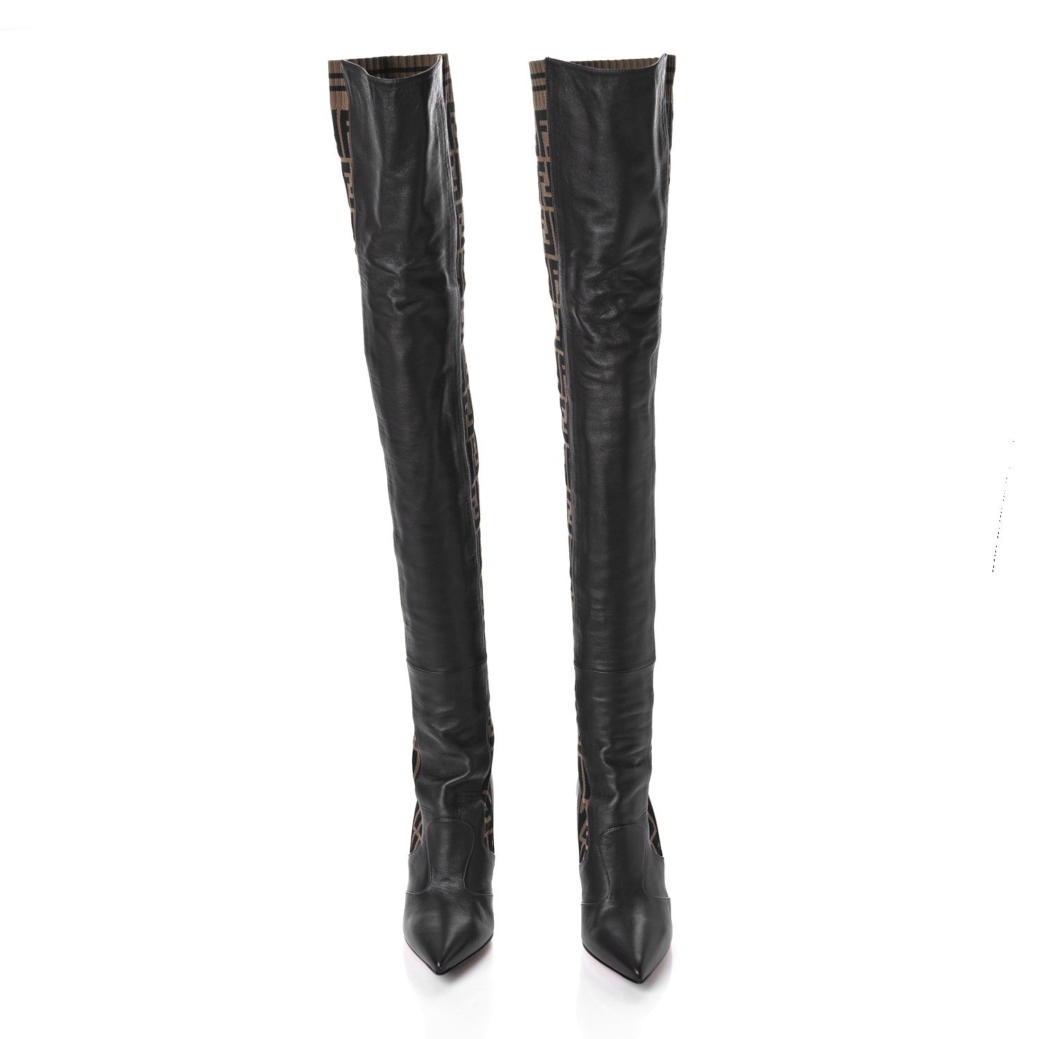 Fendi Nappa Microfiber Fabric FF Rockoko Thigh High 105mm Boots 36 Ebano Tobacco Black 4 of 8