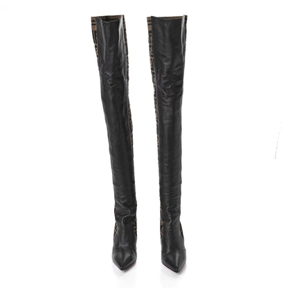 Fendi Nappa Microfiber Fabric FF Rockoko Thigh High 105mm Boots 36 Ebano Tobacco Black 4 of 8