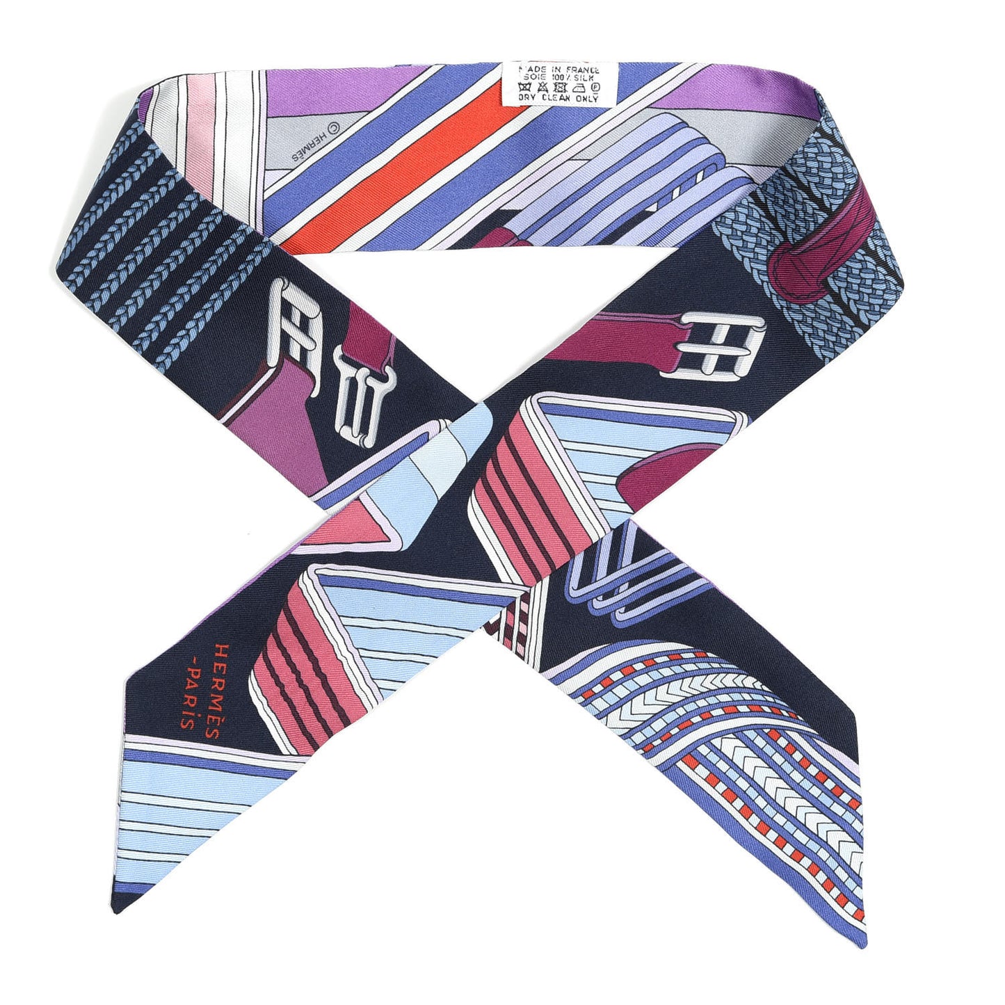 Silk Sangles En Zigzag Twilly Prune Bleu Rouge