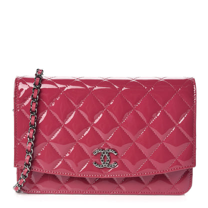 Chanel Patent Quilted Brilliant Wallet On Chain WOC Dark Pink 1 of 10