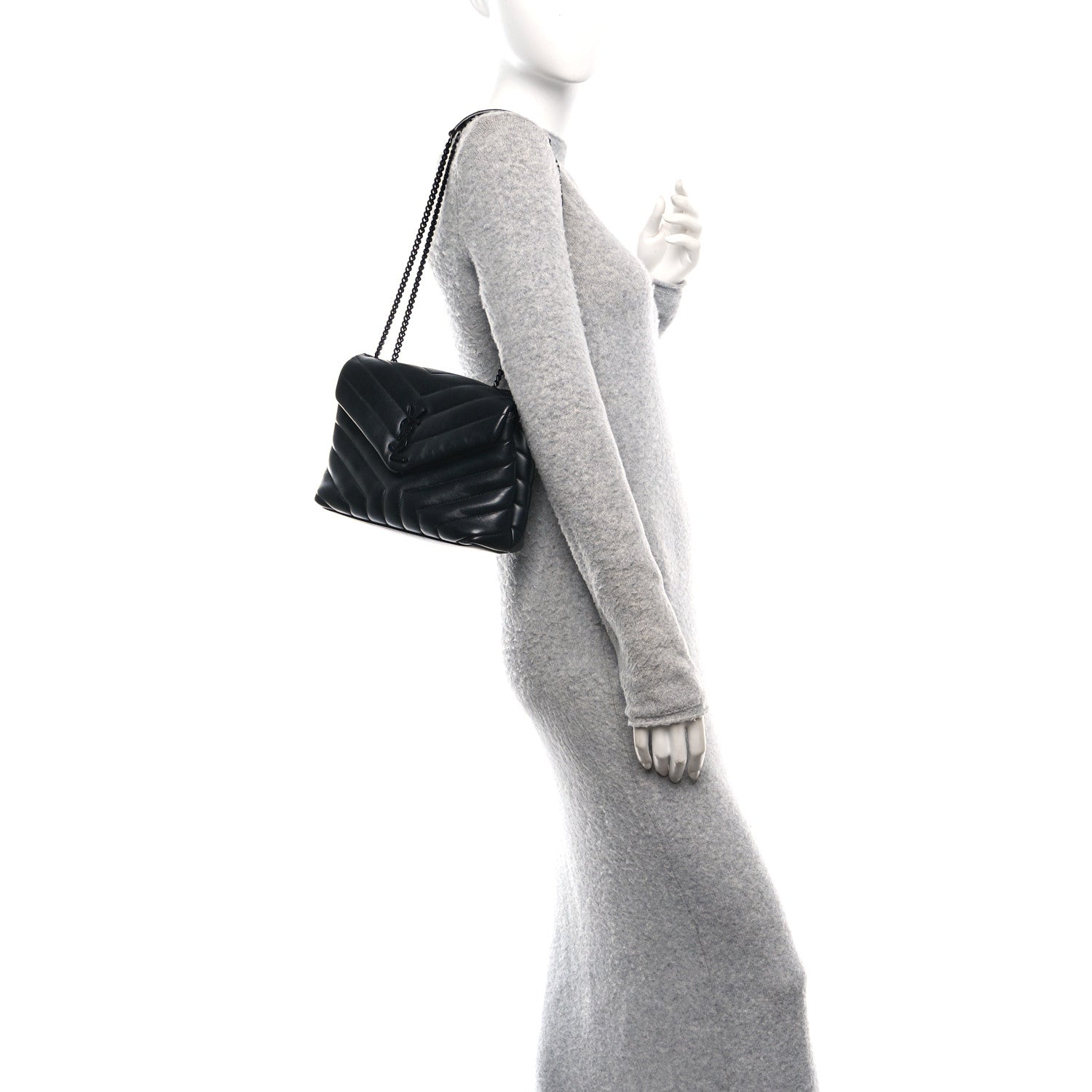 Saint Laurent Calfskin Y Quilted Monogram Monochrome Small Loulou Chain Satchel Black 1 of 11