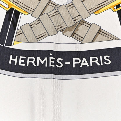Hermes Silk En Roue Libre Scarf 90 White Black Gold 2 of 11