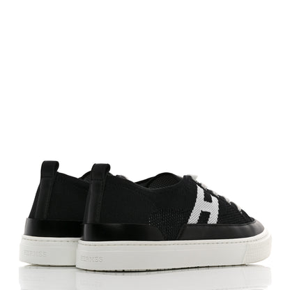 Hermes Knit Fabric Calfskin Deep Sneakers 38.5 Black White 4 of 9