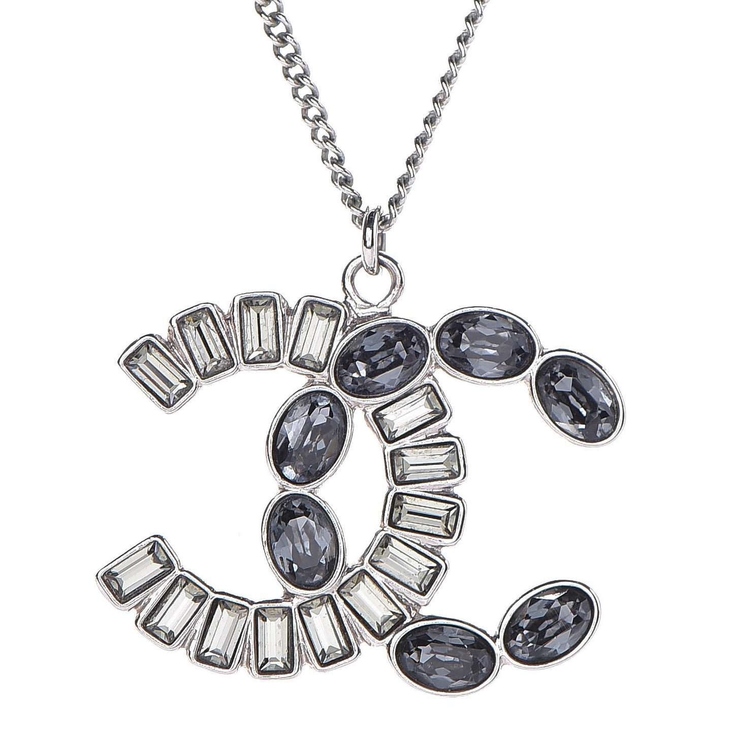 Baguette Crystal CC Pendant Necklace Silver