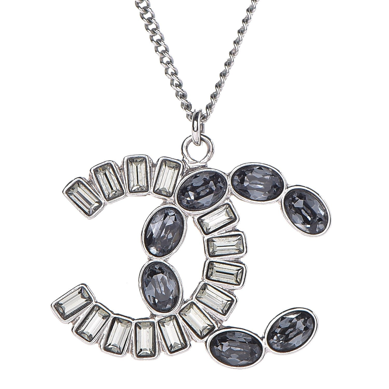 Chanel Baguette Crystal CC Pendant Necklace Silver 4 of 6