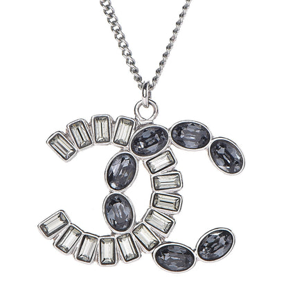 Chanel Baguette Crystal CC Pendant Necklace Silver 4 of 6