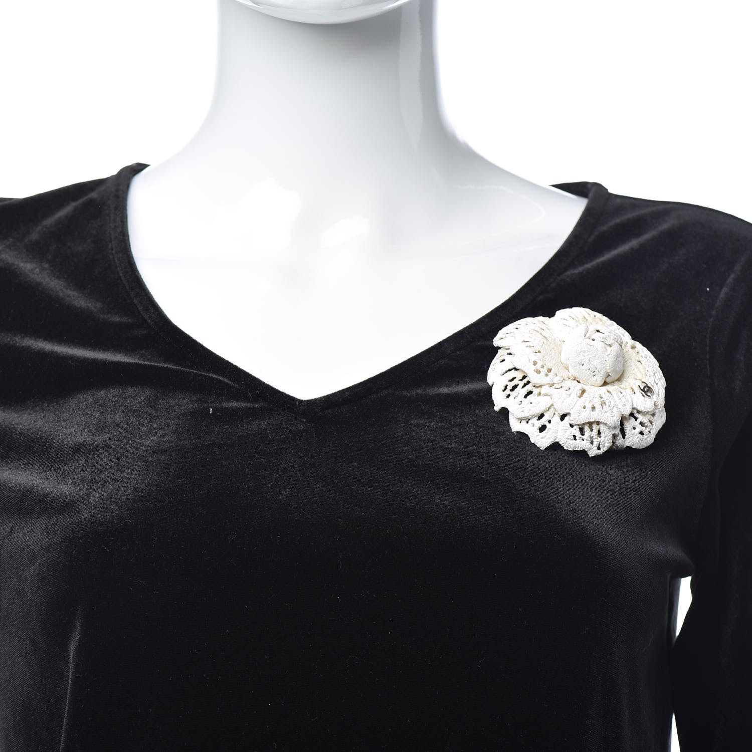 Chanel Tweed Crochet Camellia Brooch Ivory 2 of 4