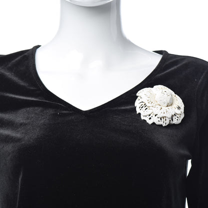 Chanel Tweed Crochet Camellia Brooch Ivory 2 of 4
