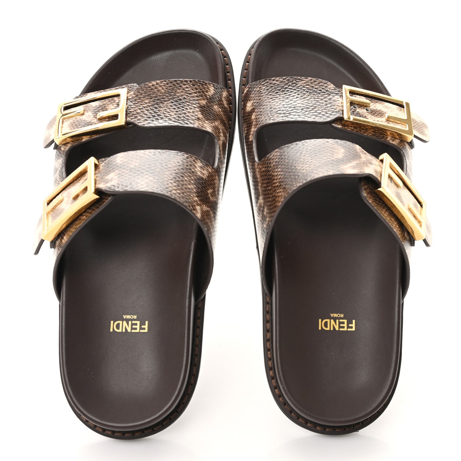 Fendi Vitello Karung Effect Fendi Feel Buckled Slide Sandals 37 Beige Brown 2 of 10