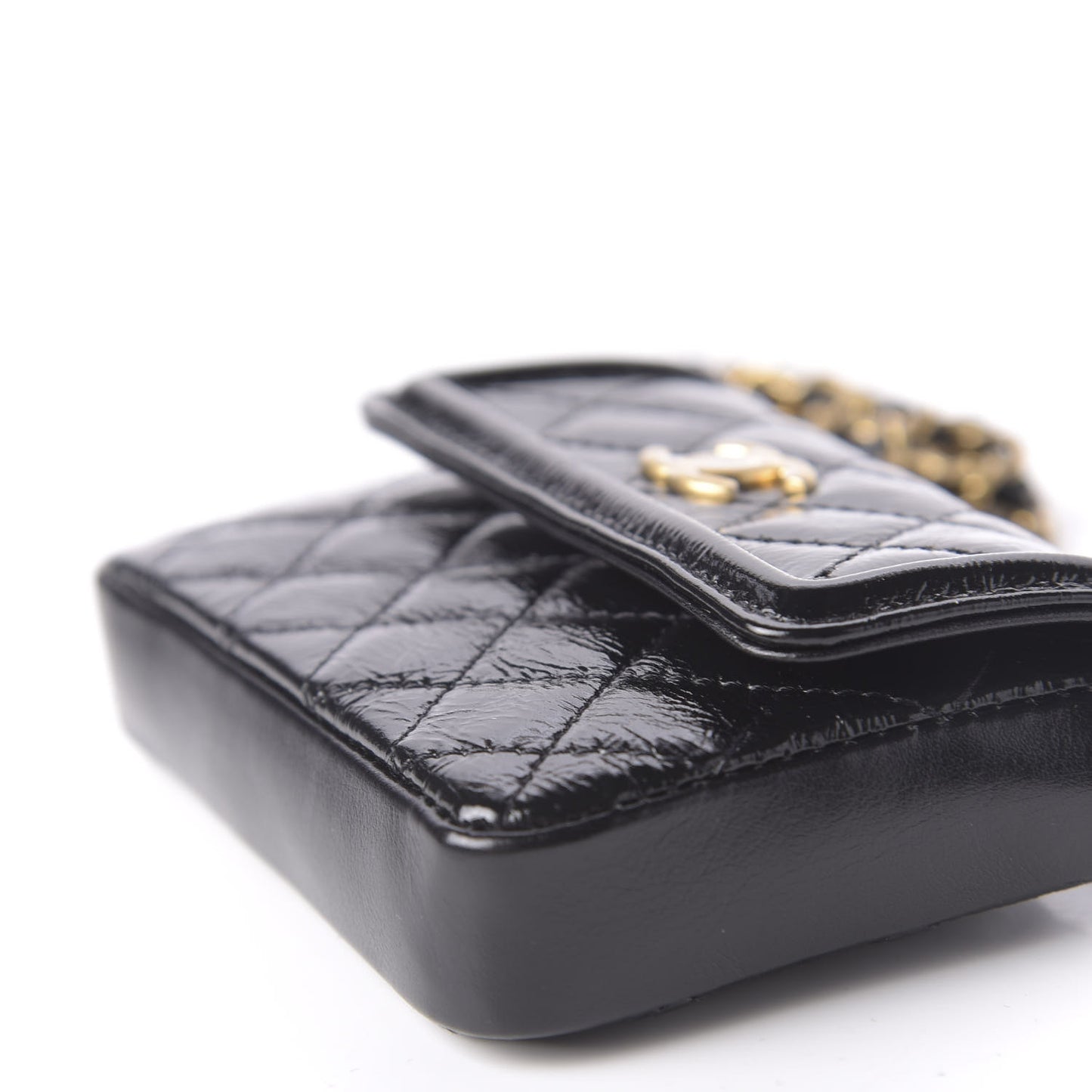 Shiny Aged Calfskin Quilted Waist Belt Bag Black