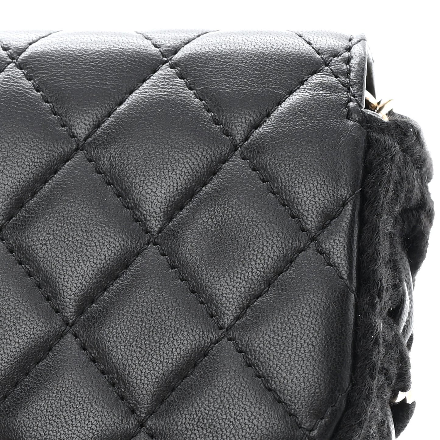 Calfskin Crochet Embroidered Quilted Mini Clutch with Chain Black