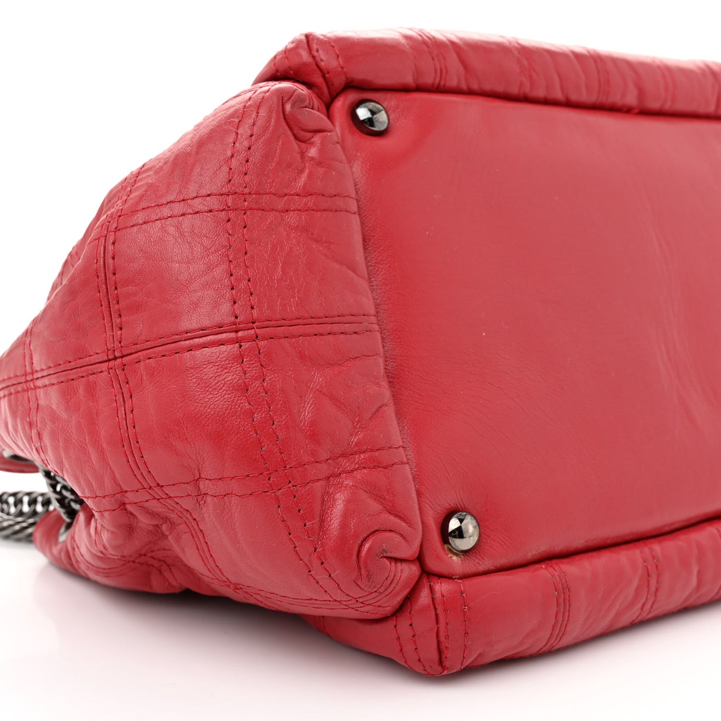 Lambskin Square Stitched Lax Accordion Hobo Red