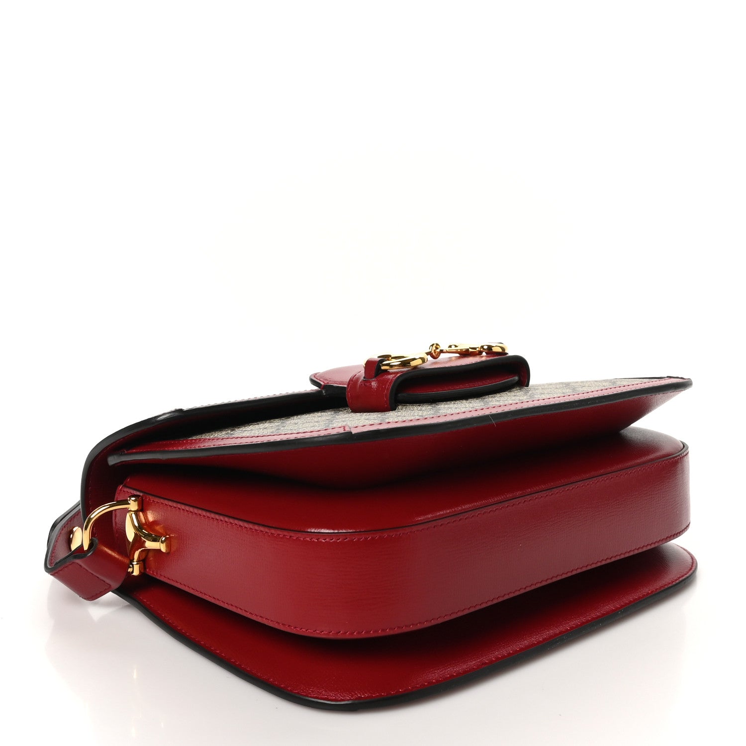 Gucci GG Supreme Monogram Azalea Calfskin Horsebit 1955 Shoulder Bag Beige Ebony New Cherry Red 4 of 10