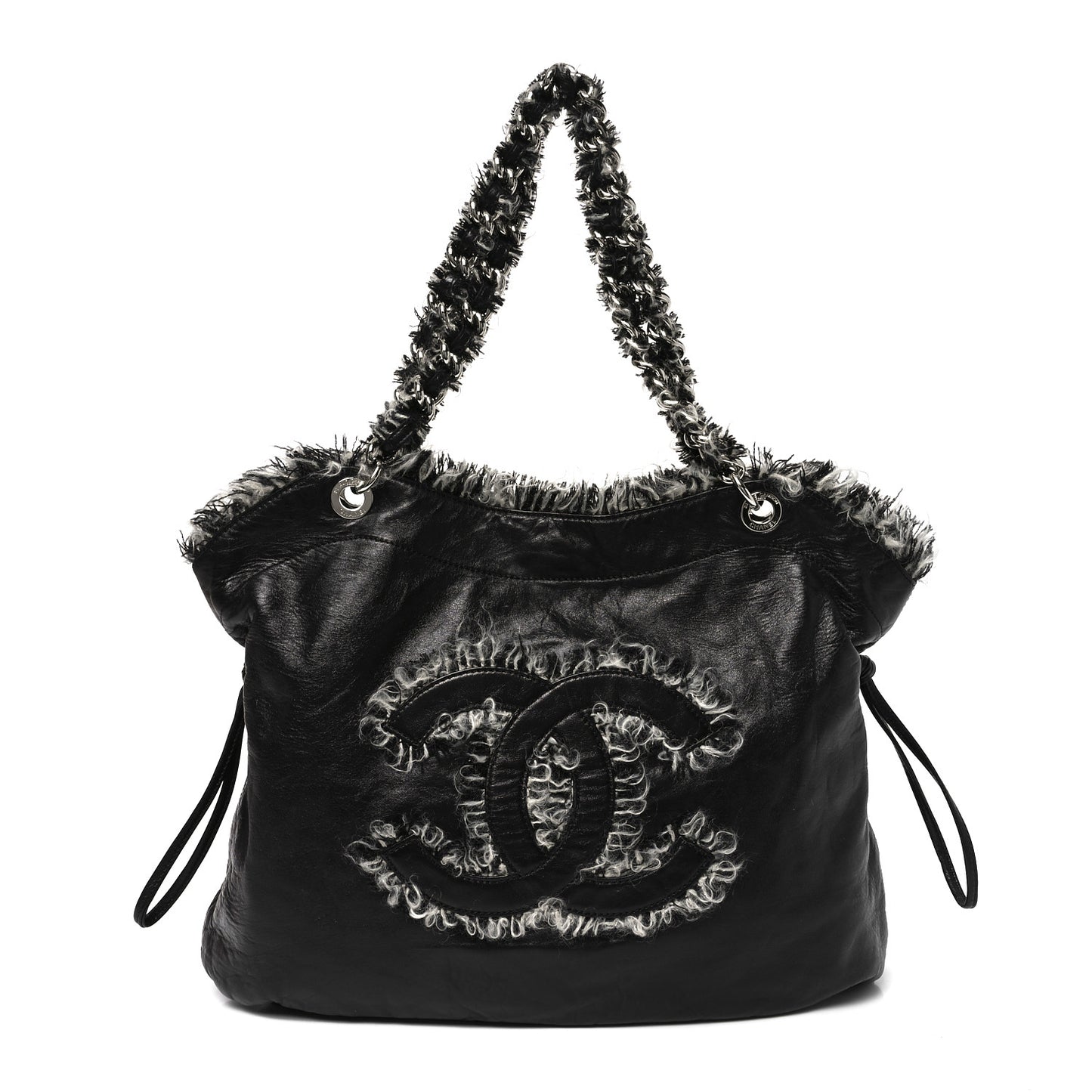 Tweed Lambskin Drawstring Tweedy Tote Black