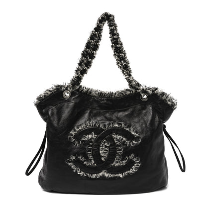 Chanel Tweed Lambskin Drawstring Tweedy Tote Black 1 of 10