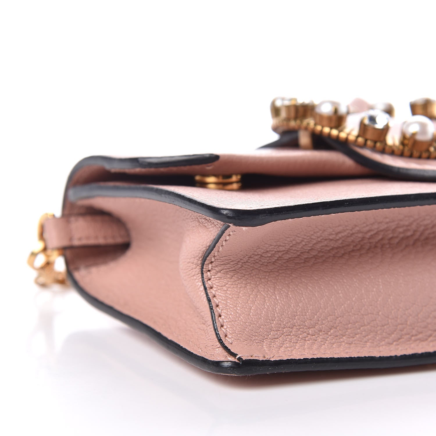 Miu Miu Goatskin Madras Soft Calfskin Crystal Pearl Embellished Shoulder Bag Orchidea 5 of 14