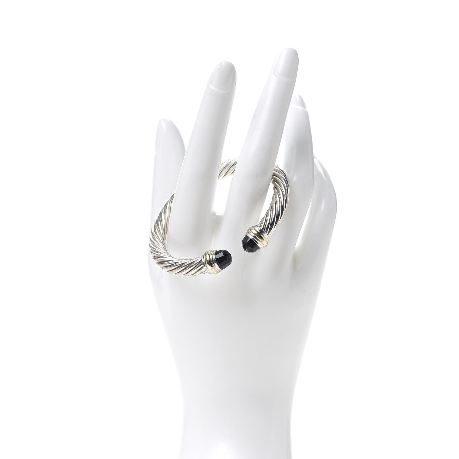 David Yurman Sterling Silver 14K Yellow Gold Black Onyx 7mm Cable Classics Bracelet 2 of 5